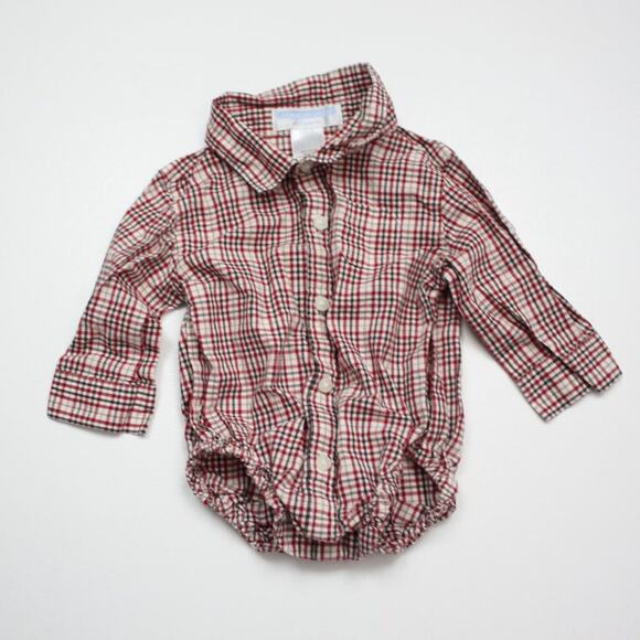 Janie and Jack Onesie Baby Boys Size 0-3m Red Plaid Button Down One Piece - Picture 1 of 5